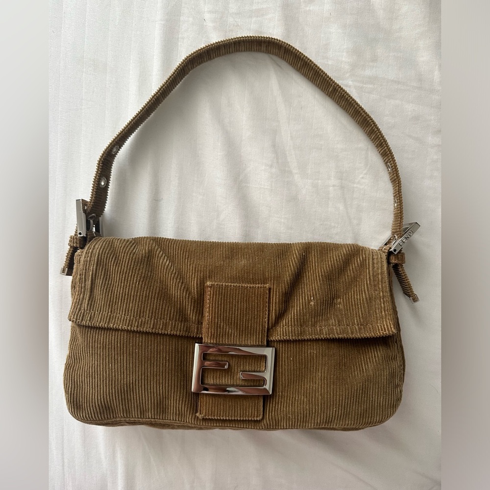 Authentic Vintage Fendi Brown Corduroy Baguette Bag